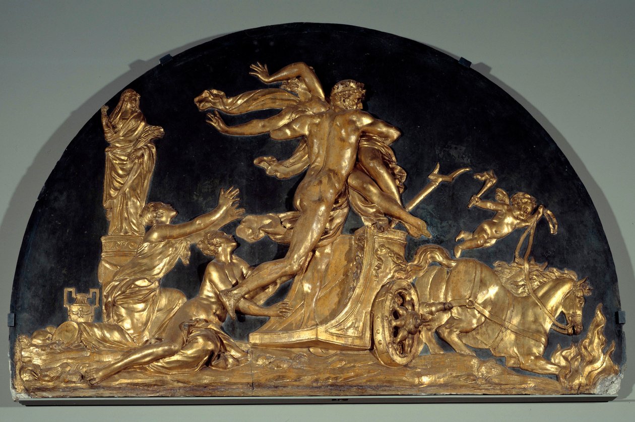O Fogo ou Plutão Removendo Prosérpina Baixo relevo de estuque por Augustin Pajou de Augustin Pajou