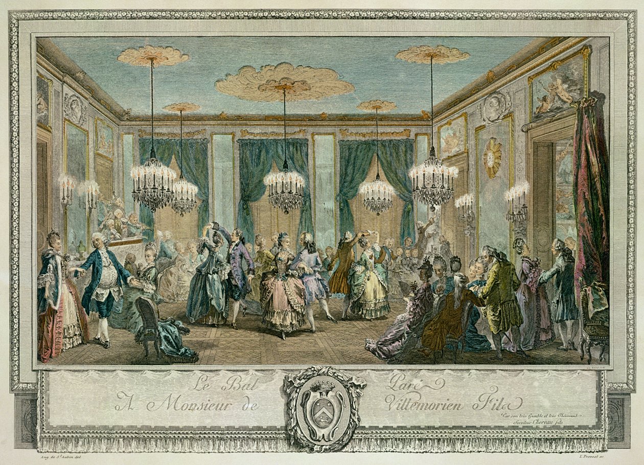 O Baile da Noite na Casa de Monsieur Villemorien Fila, gravado por L. Provost (gravação a cores) (ver também 84578) de Augustin de (after) Saint Aubin