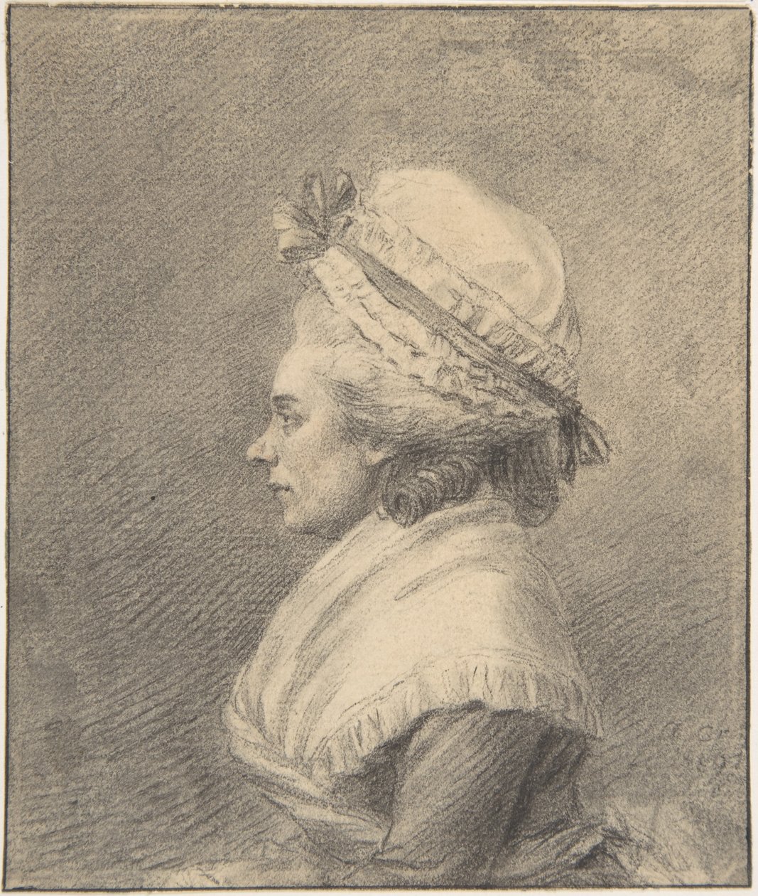 Perfil de uma dama com touca de Augustin de Saint-Aubin