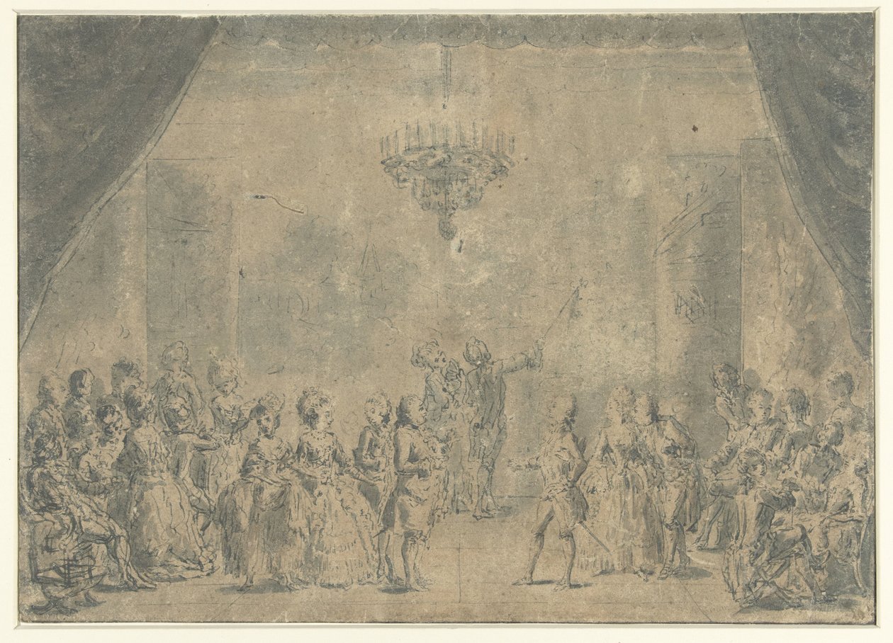 Uma recepção, apresentada num palco de Augustin de Saint Aubin (manner of)