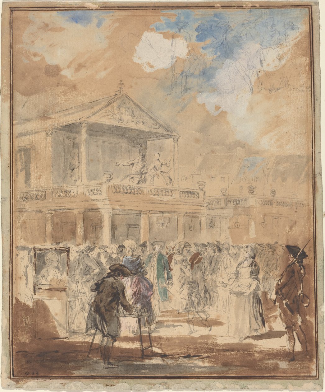 Desfile (uma procissão teatral em Paris) de Augustin de Saint Aubin