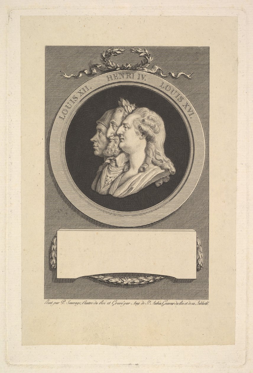 Retrato de Luís XVI, Henrique IV e Luís XII, 1791. de Augustin de Saint Aubin