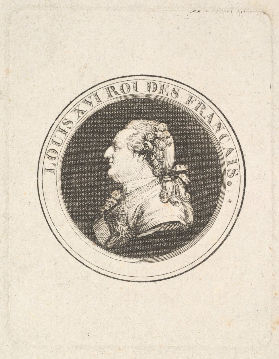 Gravura de uma medalha de retrato de Luís XVI, possivelmente 1789-90. de Augustin de Saint Aubin