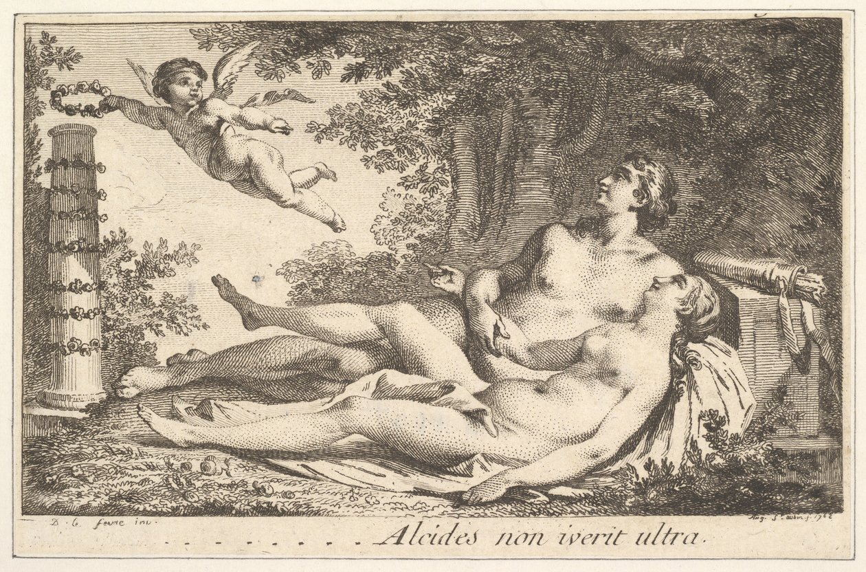 Miniatura ao lado do nome de agosto. de St. Aubin Vinheta ao lado do nome de Augustin de S ..., 1762. de Augustin de Saint Aubin