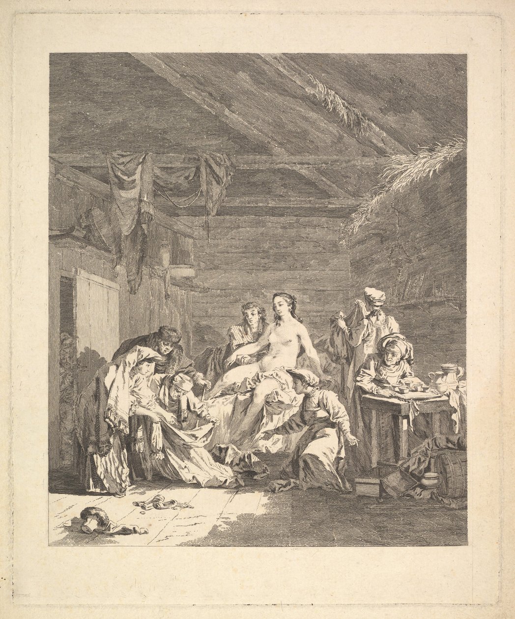 Vinheta do primeiro volume, página 165: Uso dos russos após o casamento e antes do casamento..., 1767. de Augustin de Saint Aubin