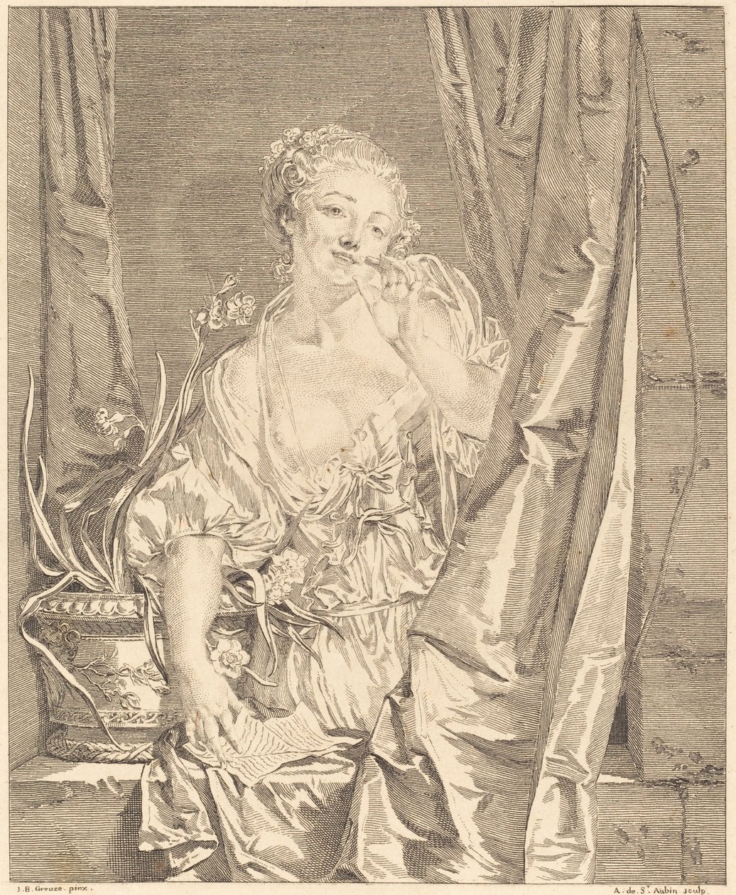 Le baiser enviado de Augustin de Saint Aubin after Jean Baptiste Greuze