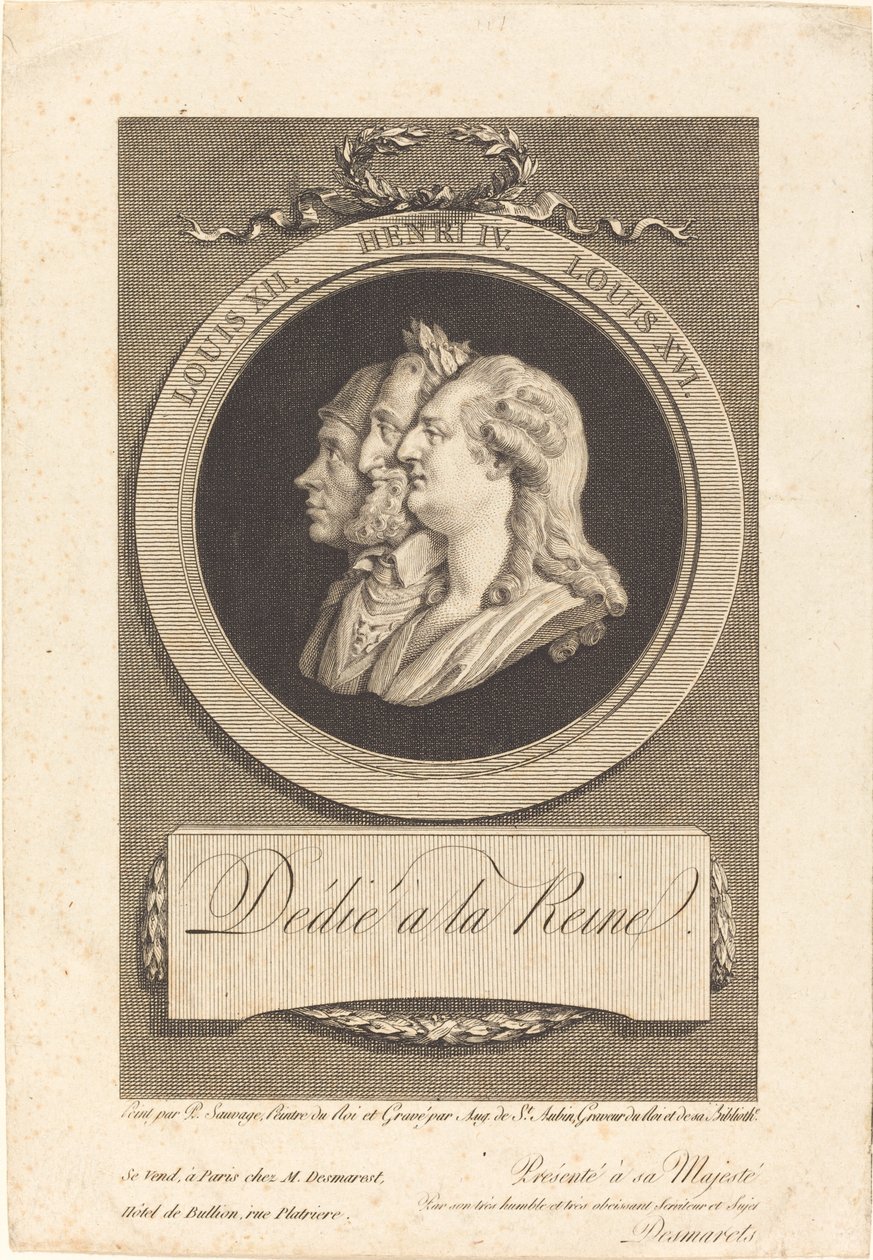 Luís XVI, Henrique IV e Luís XII de Augustin de Saint Aubin after Piat Joseph Sauvage
