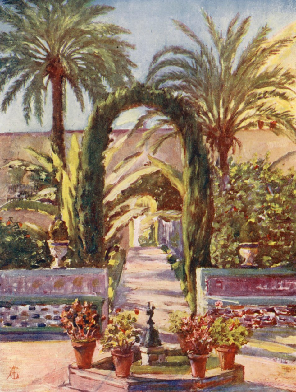 No Jardim do Alcazar, Sevilha (litografia a cores) de Augustine Fitzgerald