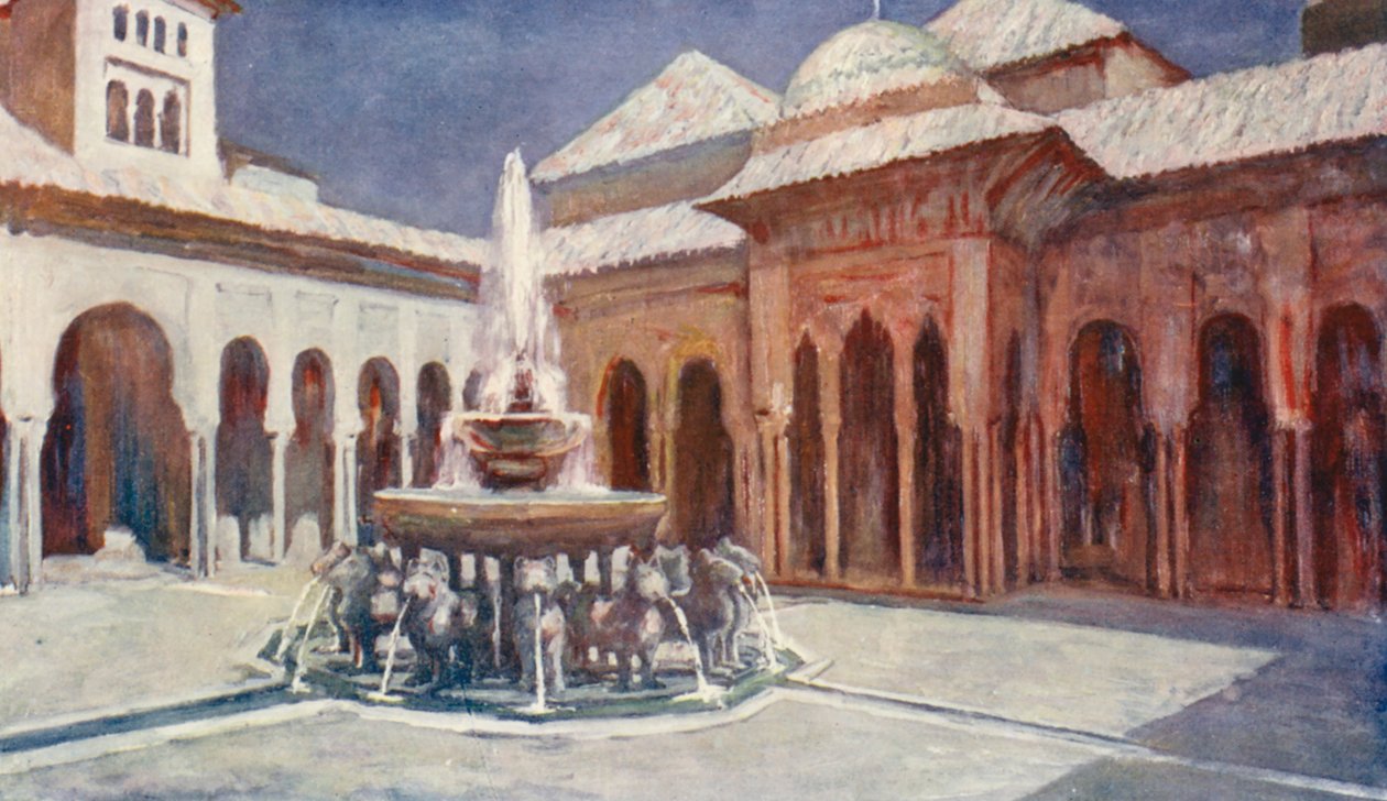 O Pátio dos Leões, Alhambra (litografia a cores) de Augustine Fitzgerald