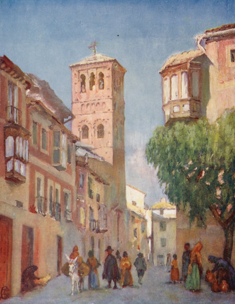 Toledo, uma cena de rua (litografia a cores) de Augustine Fitzgerald