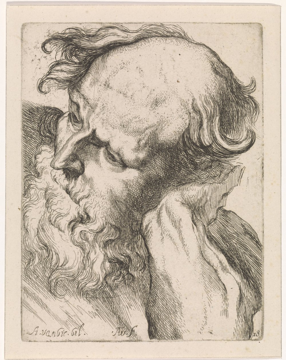 Cabeça de um homem velho (Joseph) Estudos para um livro de desenho a partir de esculturas e figuras clássicas de Anthony van Dyck (título da série) de Augustinus Terwesten (I)