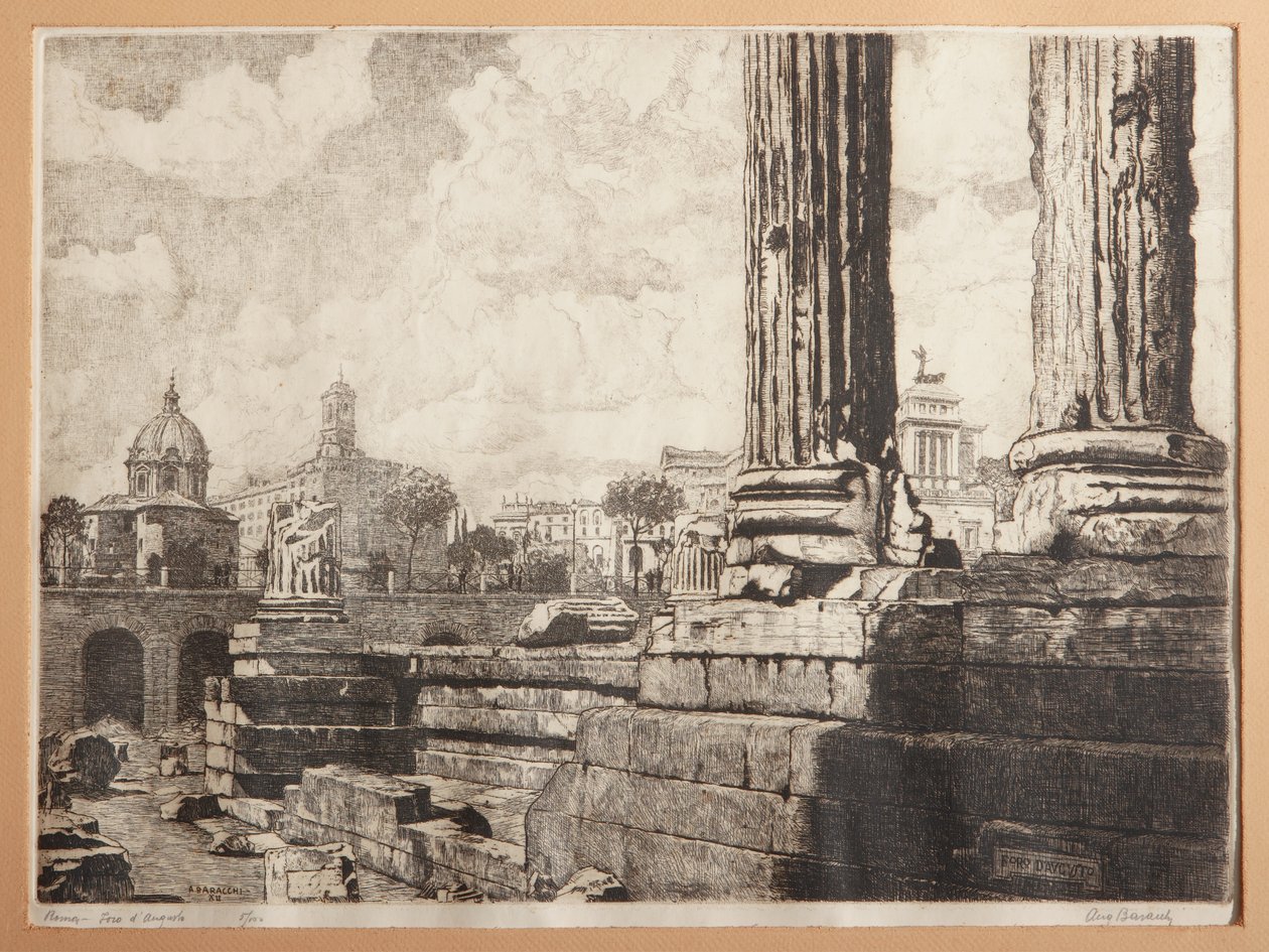 Roma, O Fórum de Augusto (gravura em papel) de Augusto Baracchi