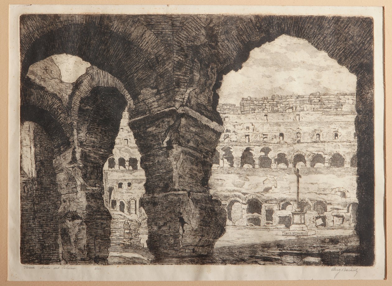 Roma, os Arcos do Coliseu (gravura em papel) de Augusto Baracchi