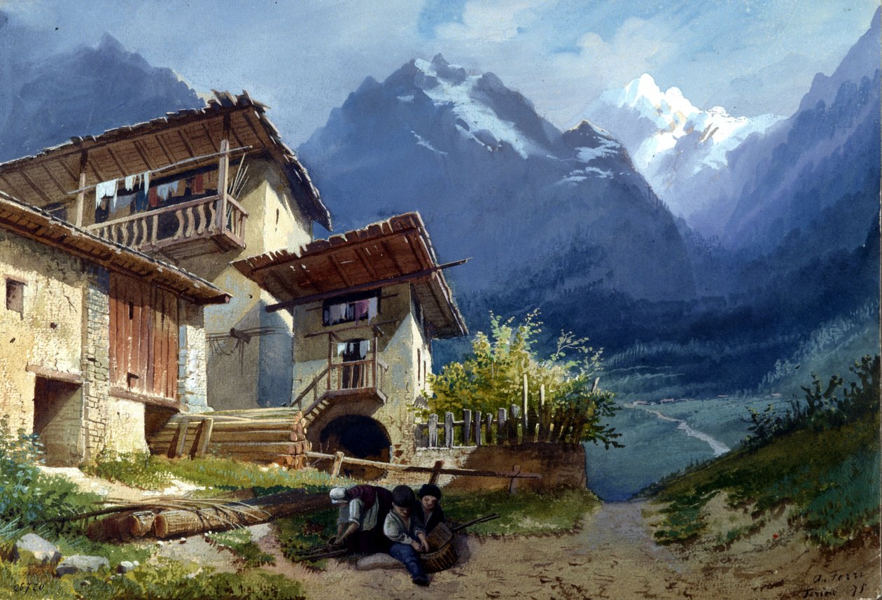Cenário para a ópera "Linda di Chamounix" de Gaetano Donizetti, Turim, 1875 de Augusto Ferri