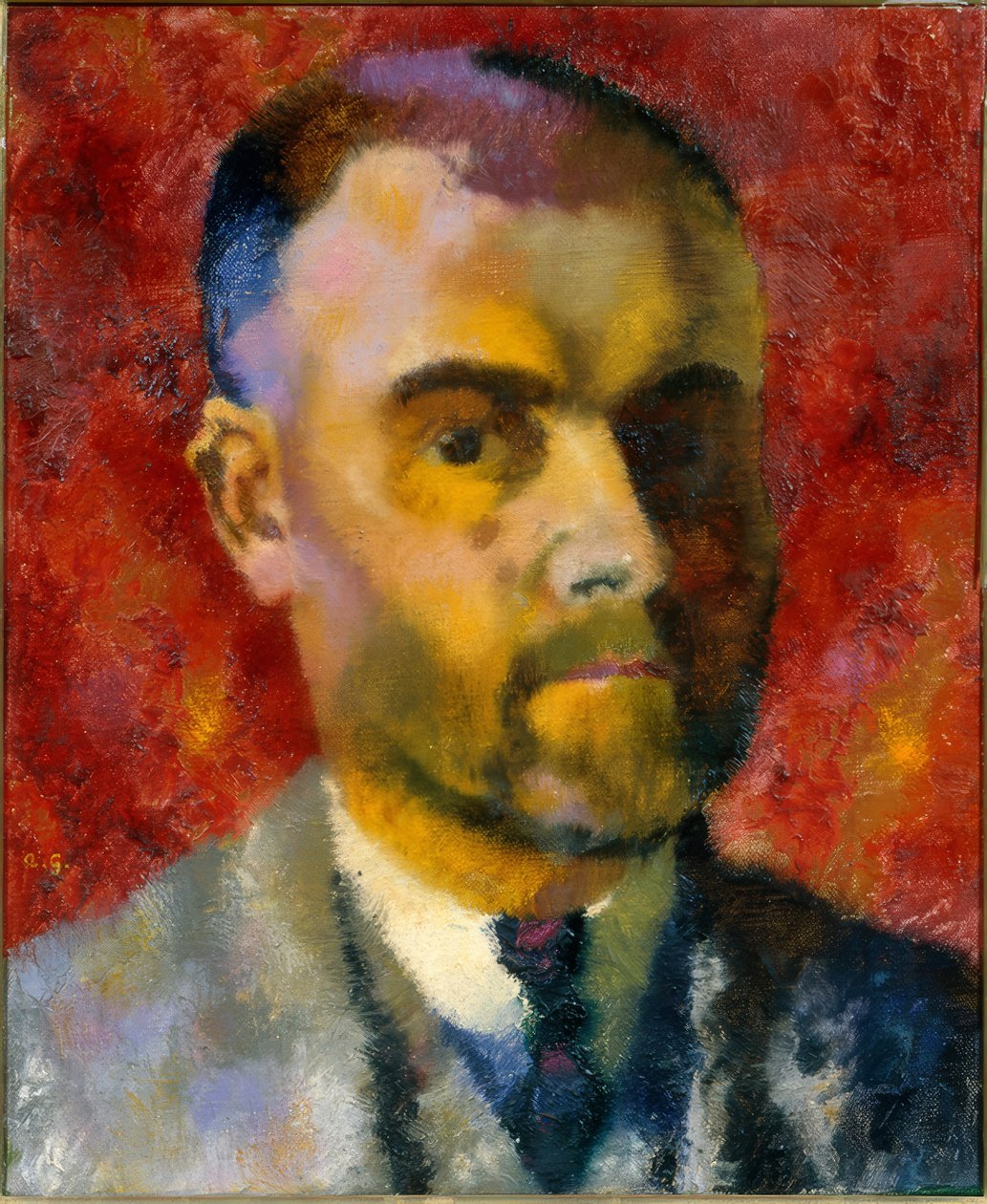 Autorretrato de Augusto Giacometti sobre um fundo vermelho de Augusto Giacometti