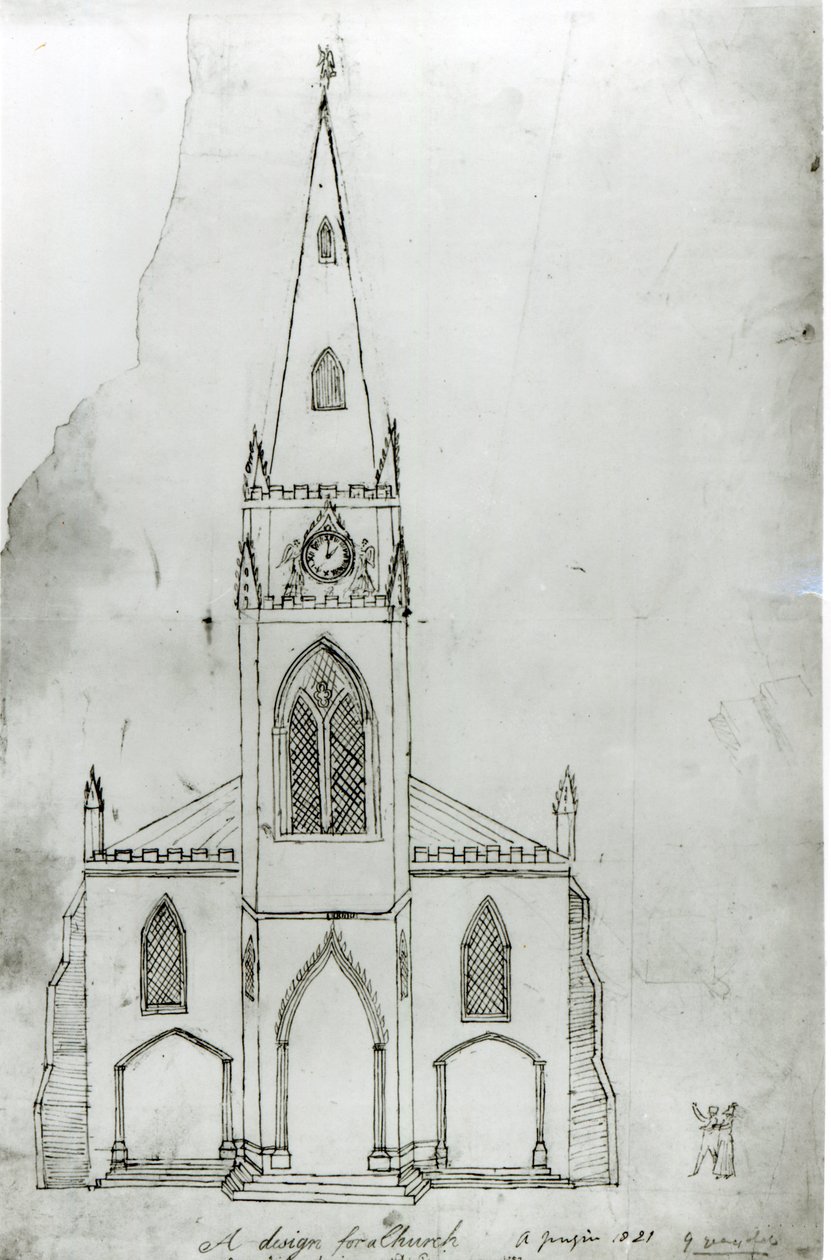 Um projeto para uma igreja, 1821 (tinta no papel) de Augustus Charles Pugin
