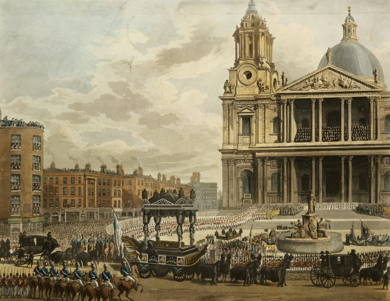 Procissão fúnebre do falecido Visconde Nelson, do Almirantado a São Paulo, em 9 de janeiro de 1806, gravada por Merigot, pub. 1806 (aquatinta) de Augustus Charles Pugin