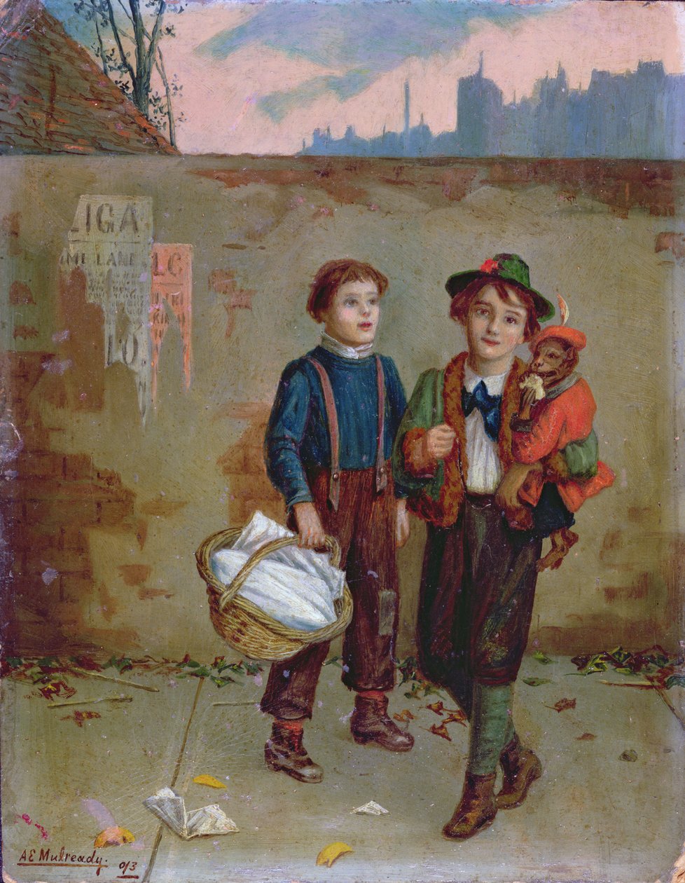 Mendigos e um macaco, 1893 de Augustus Edward Mulready