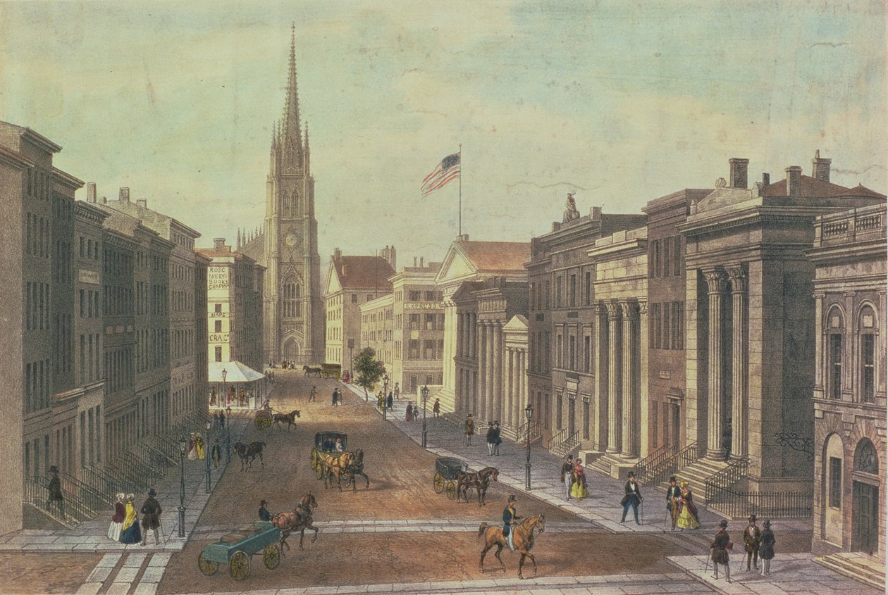Wall Street, Nova York, gravada por Deroy, pub. por Goupil und Co, 1850 de Augustus Kollner