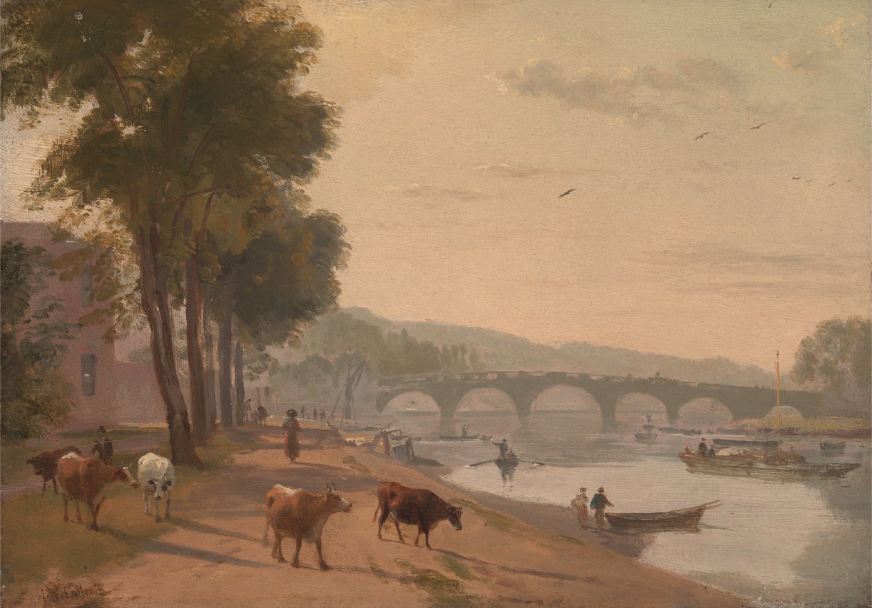 Uma vista da ponte de Richmond, no Tamisa de Augustus Wall Callcott