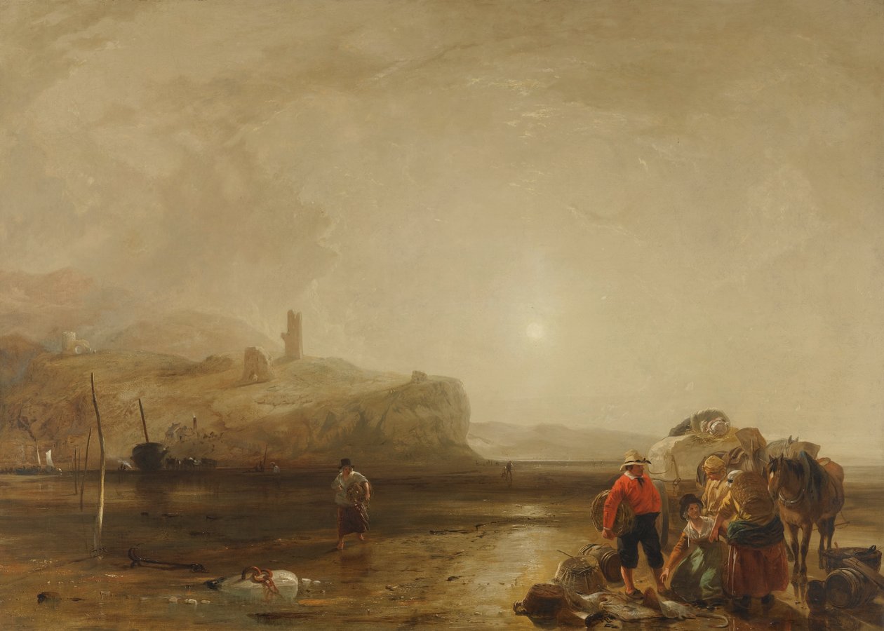 Cena Costeira com Figuras Negociando para Peixes de Augustus Wall Callcott