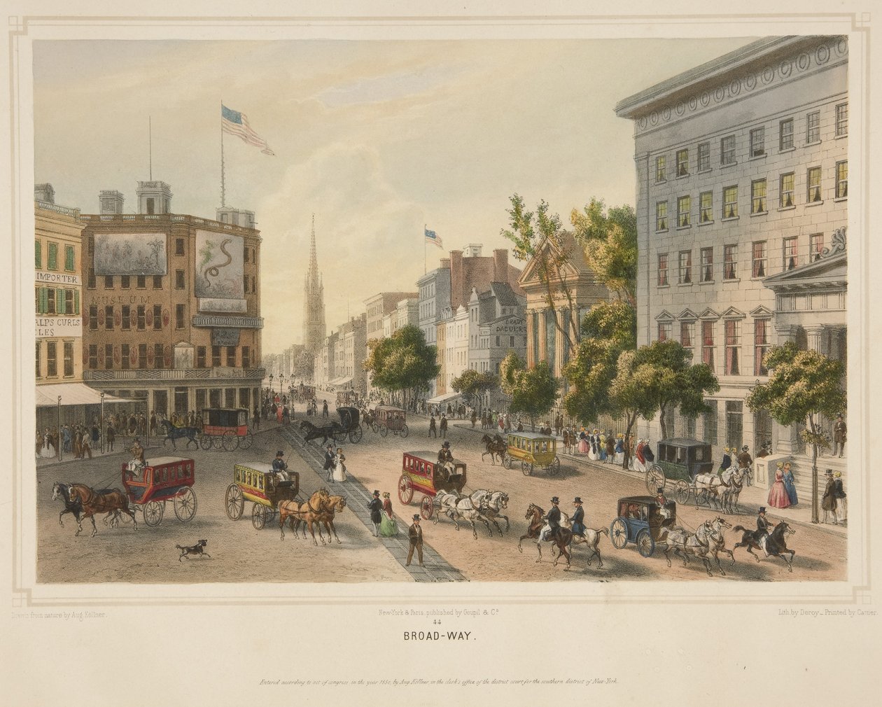 Broad-Way, pub. 1850 (cor litho) de Augustus (after) Kollner