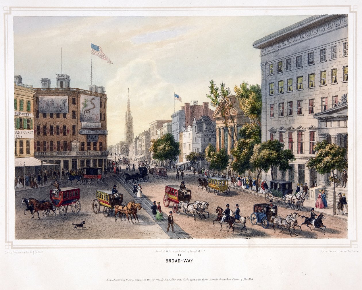 Broad-Way, pub. 1850 (cor litho) de Augustus (after) Kollner