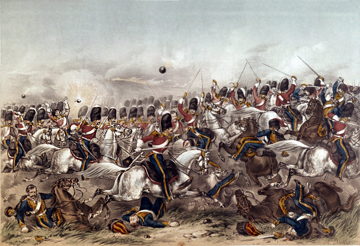 Batalha de Balaclava. Carga brilhante dos escoceses Grays, 25 de outubro de 1854, gravada por Augustus Butler, publicada por Stannard e Dixon, Londres, 6 de janeiro de 1855 de Augustus Butler