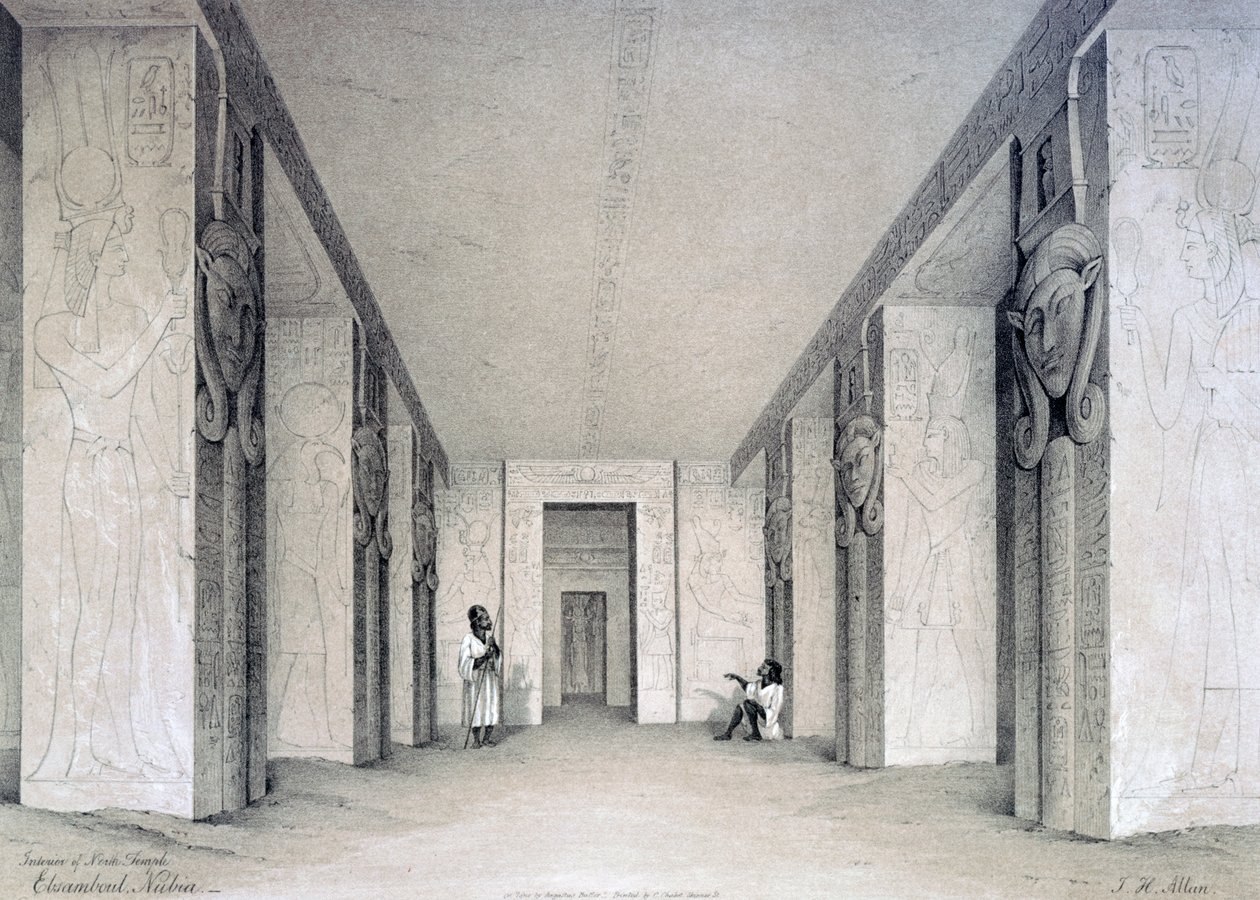 Interior do templo norte, Ebsamboul, Nubia, Egito, século XIX de Augustus Butler