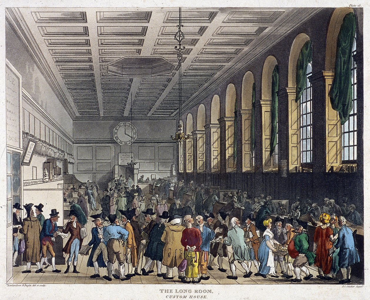 Interior da Custom House, Londres, 1808 de Augustus Charles Pugin, Thomas Rowlandson