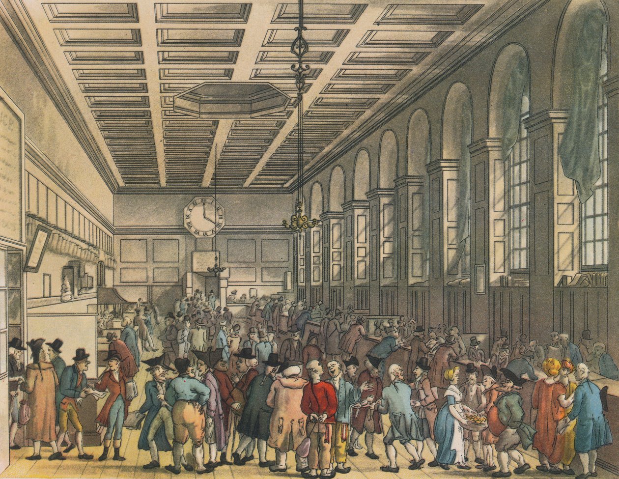 Interior da Custom House, Londres, 1808. Artistas: Augustus Charles Pugin, Thomas Rowlandson. de Augustus Charles Pugin, Thomas Rowlandson