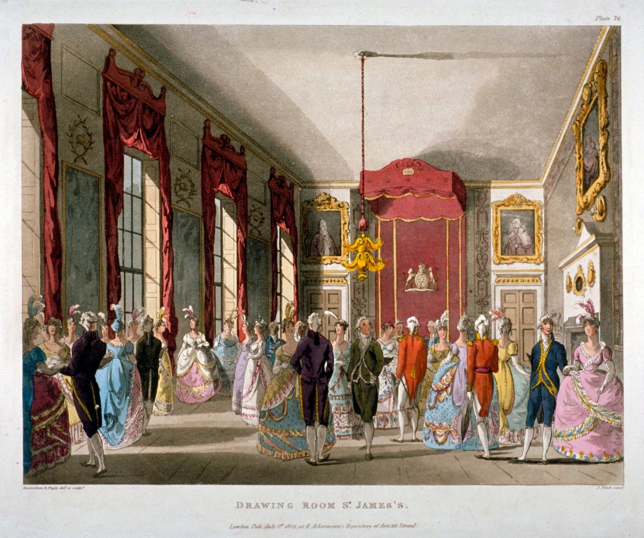 A sala de estar no Palácio de St James, Westminster, Londres, 1809 de Augustus Charles Pugin, Thomas Rowlandson