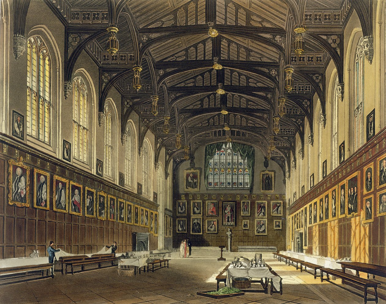 Interior do Salão da Igreja de Cristo, ilustração da "História de Oxford", gravada por J. Bluck (fl.1791-1831) pub. por R. Ackermann, 1814 (aquatinta) de Augustus Charles Pugin