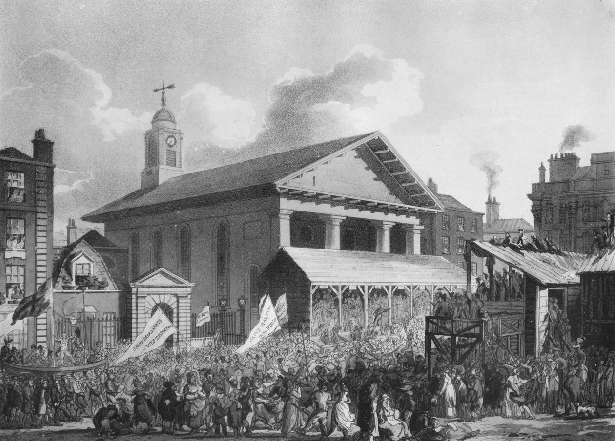Igreja de St Pauls, Covent Garden Market, durante a eleição de Westminster em 1808 1911 de Augustus Charles Pugin