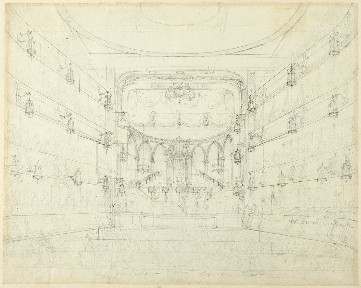 Estudo para uma oratória - Covent Garden Theater, de Microcosm of London de Augustus Charles Pugin