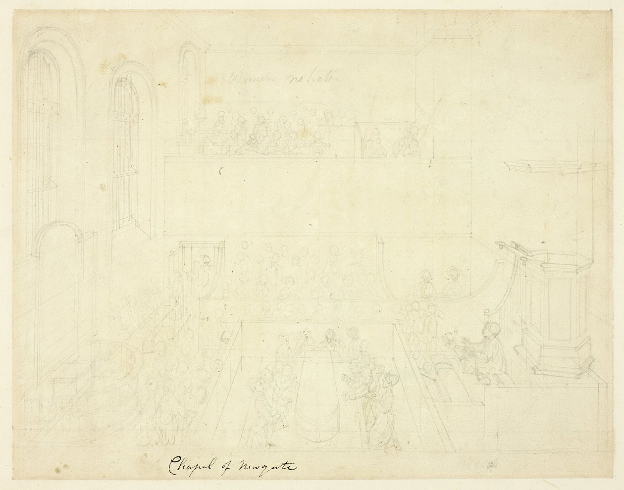 Estudo para a Capela de Newgate, de Microcosmos de Londres de Augustus Charles Pugin