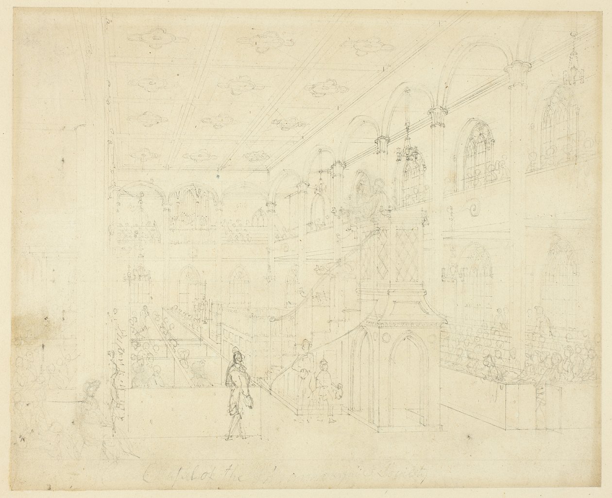 Estudo para a Capela da Sociedade Filantrópica, da Microcosm of London de Augustus Charles Pugin