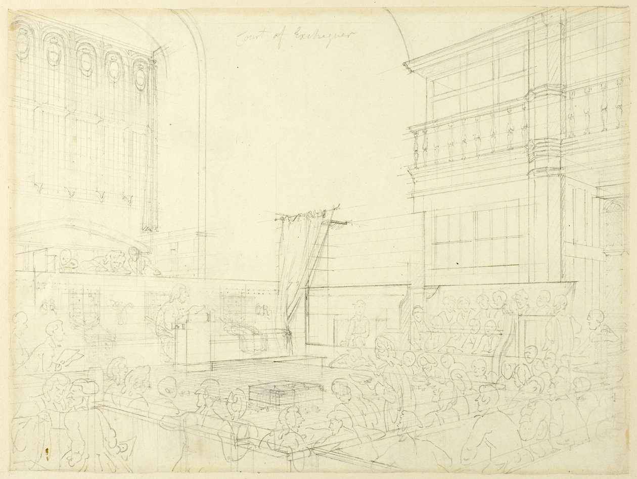 Estudo para o Tribunal de Contas, de Microcosmo de Londres de Augustus Charles Pugin