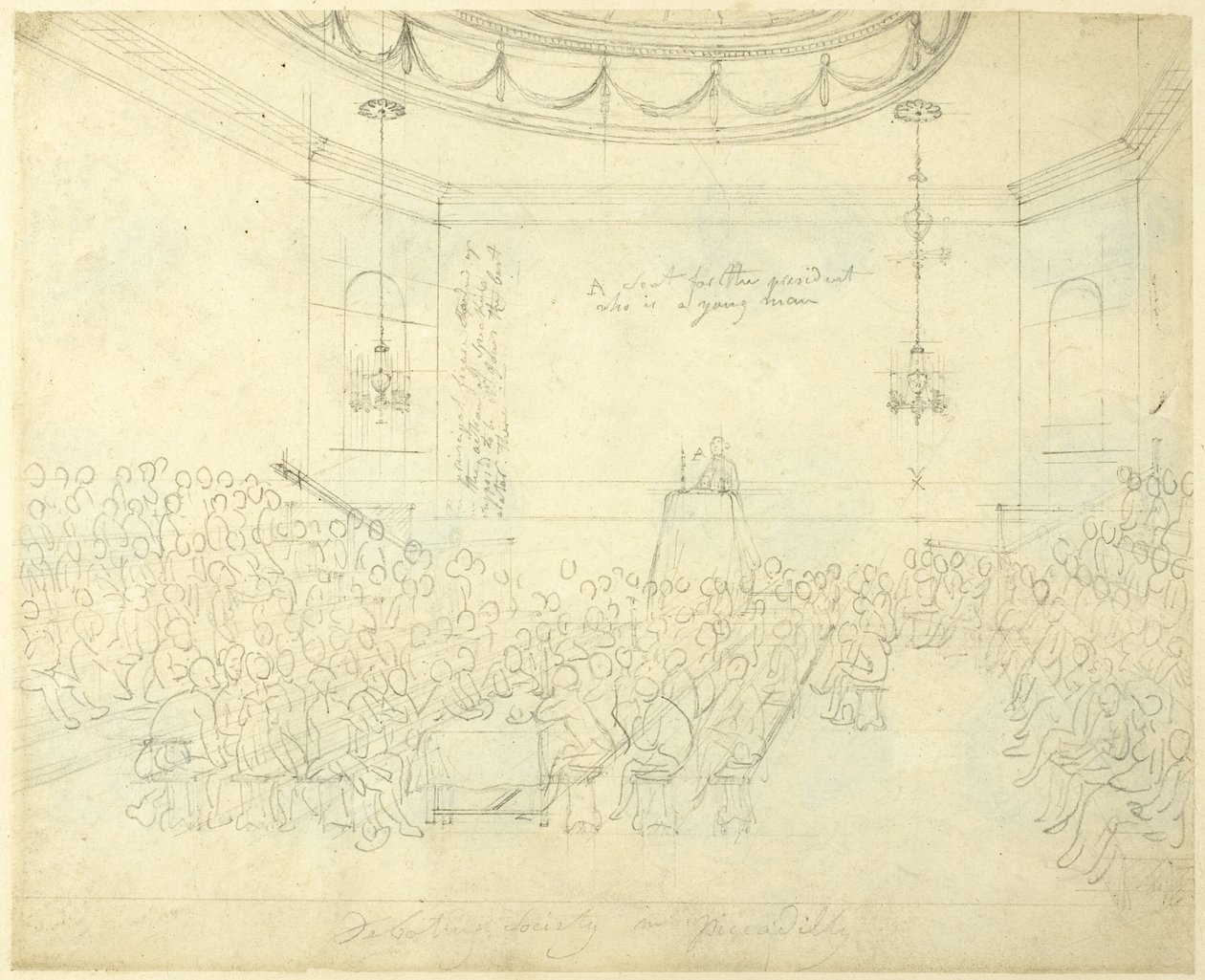 Estudo para a Sociedade de Debates em Piccadilly, de Microcosmos de Londres de Augustus Charles Pugin