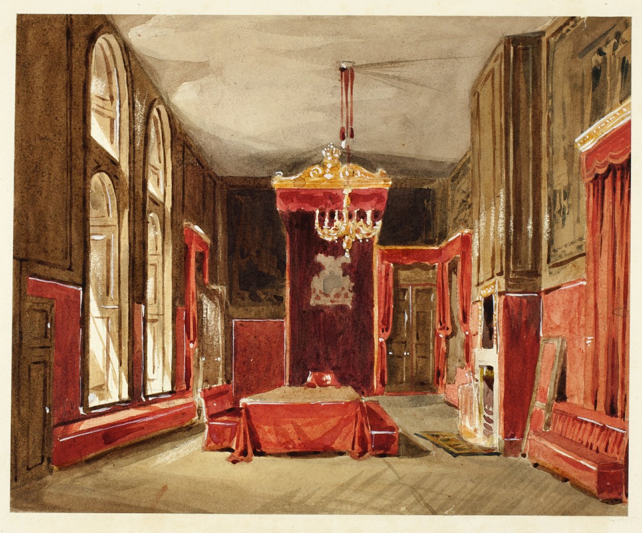 Estudo para Drawing Room, St. James, do Microcosm of London de Augustus Charles Pugin