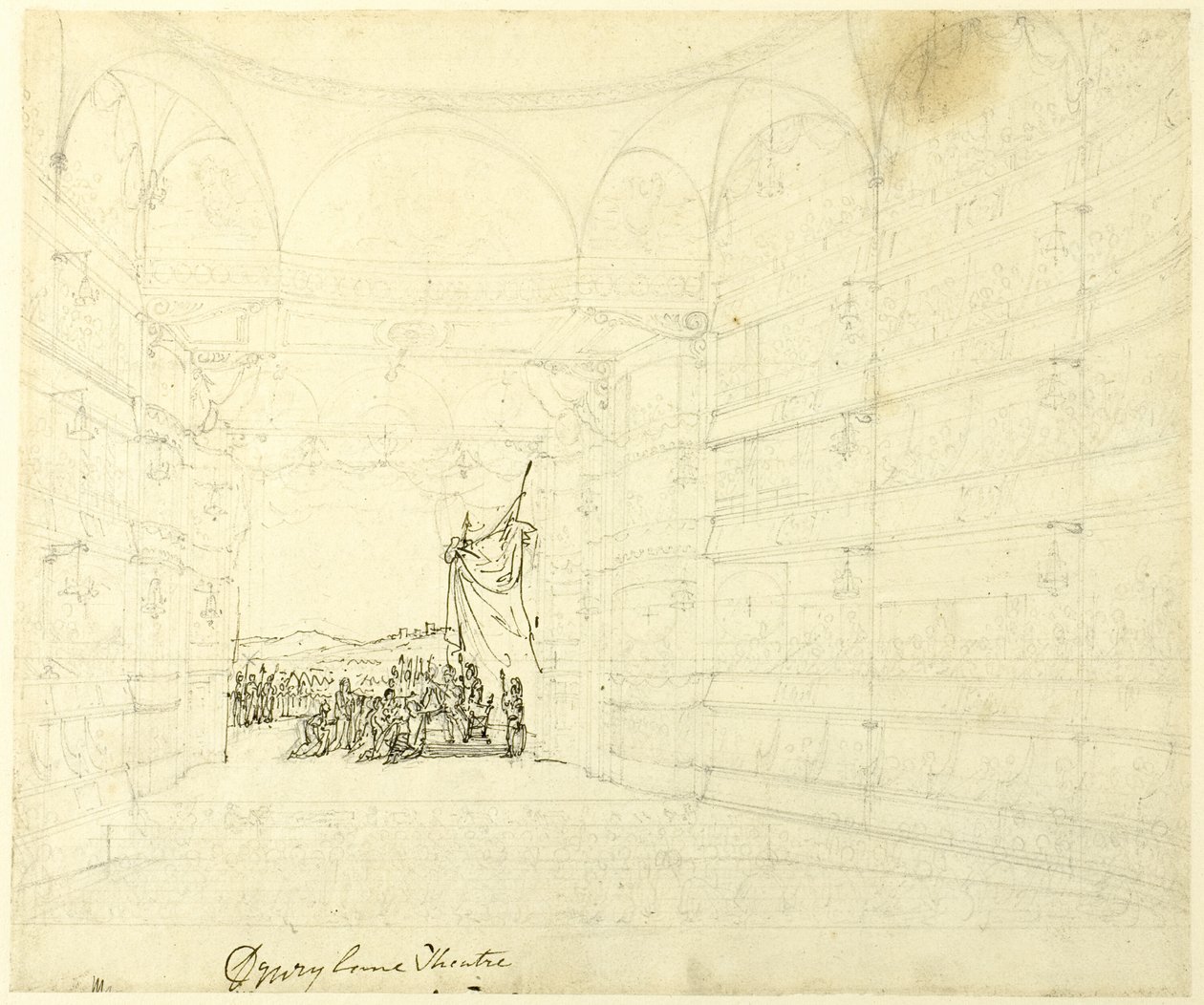 Estudo para o Teatro Drurylane, de Microcosmo de Londres de Augustus Charles Pugin
