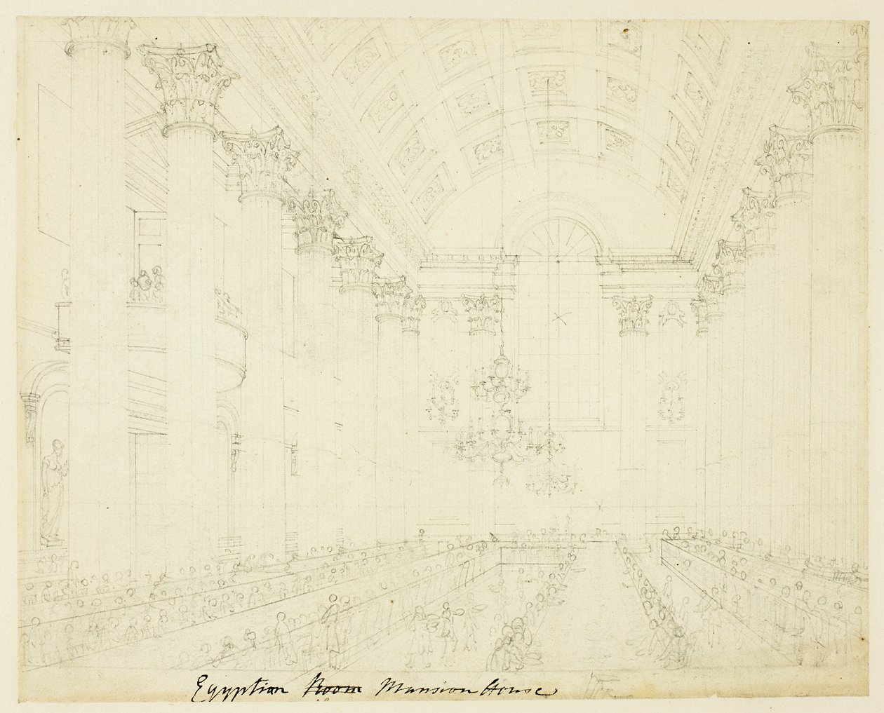 Estudo para o Egyptian Hall Mansion House, de Microcosmo de Londres de Augustus Charles Pugin