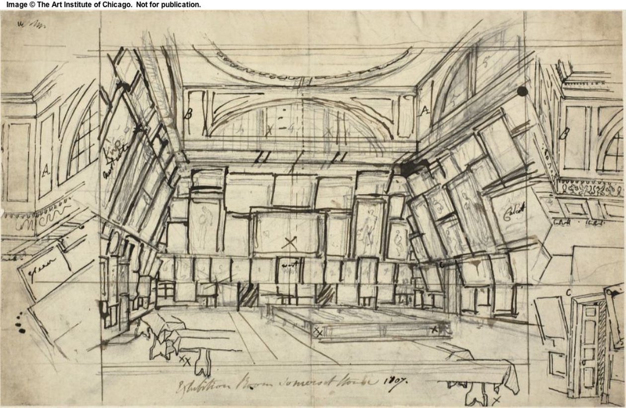 Estudo para Sala de Exposições, Somerset House, da Microcosm of London de Augustus Charles Pugin