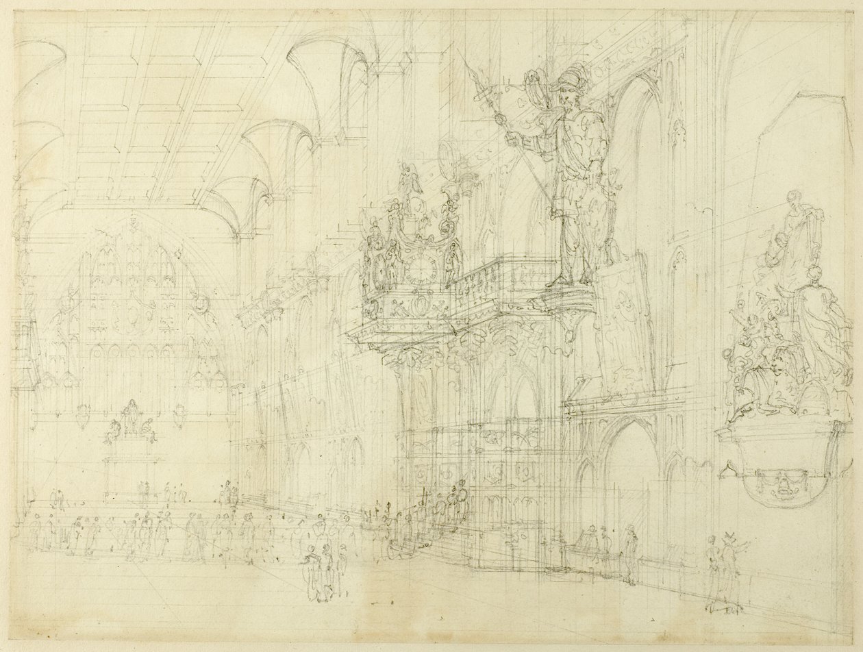 Estudo para Guild Hall, da Microcosm of London de Augustus Charles Pugin