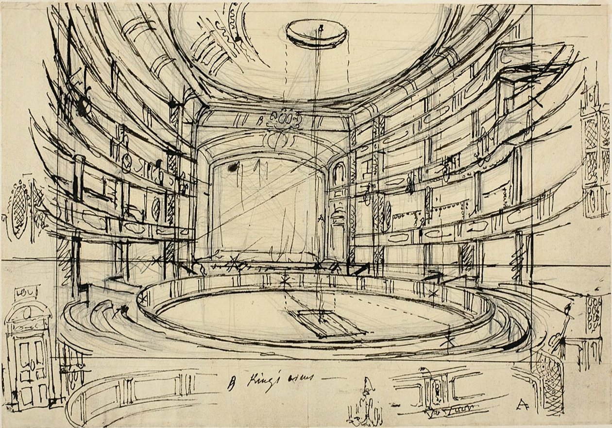Estudo para o Circo do Rei de Augustus Charles Pugin