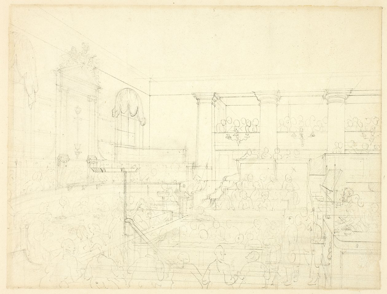 Estudo para Old Bailey, de Microcosmo de Londres de Augustus Charles Pugin