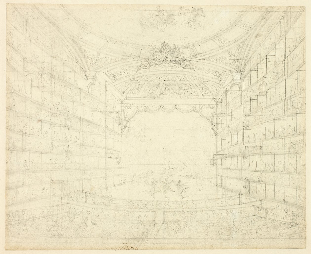 Estudo para Opera House, da Microcosm of London de Augustus Charles Pugin