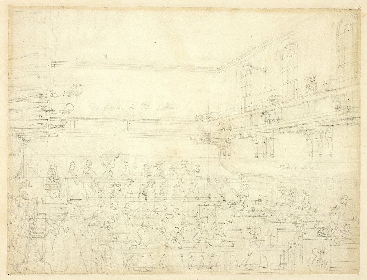 Estudo para a reunião dos Quakers, de Microcosmo de Londres de Augustus Charles Pugin