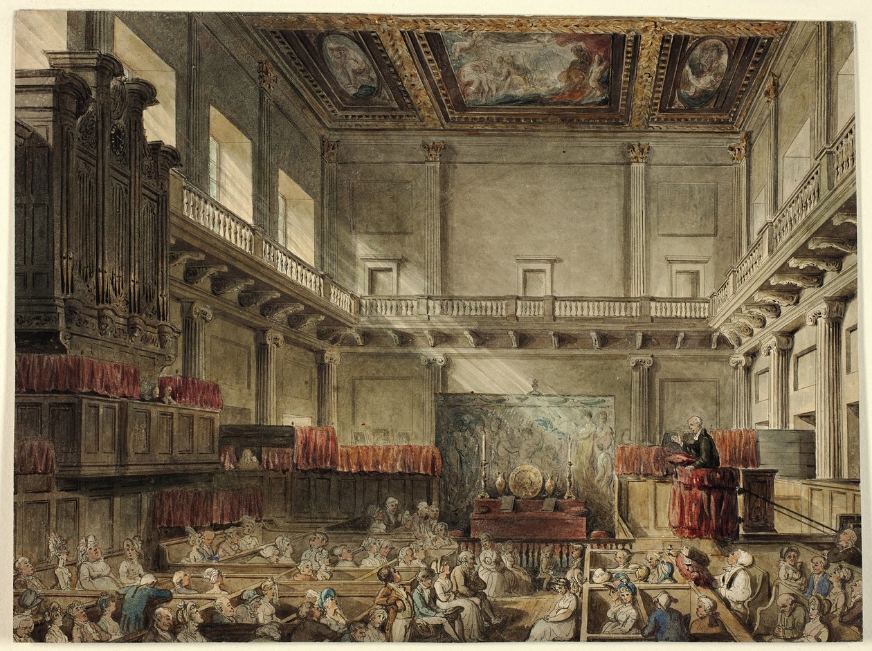Estude para a Capela Real, Whitehall, no Microcosmo de Londres de Augustus Charles Pugin