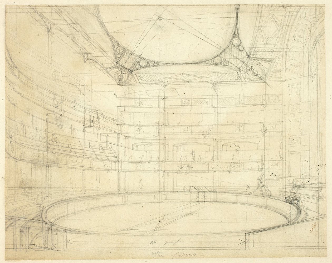 Estudo para Royal Circus, da Microcosm of London de Augustus Charles Pugin